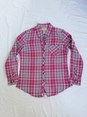 Blue Mountain Women's Plaid Flannel Shirt Pink Gray Long Sleeve Button Down M NW
